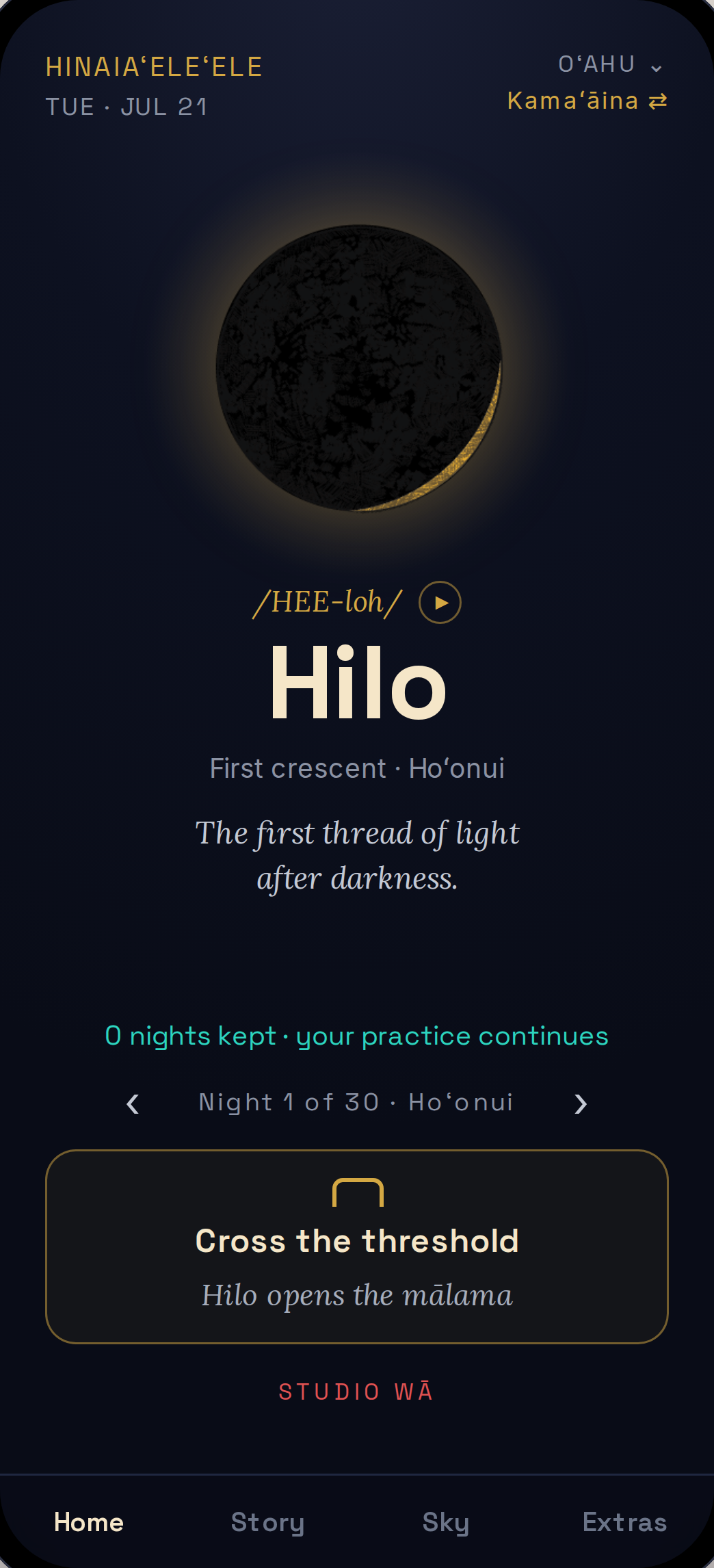 The iMahina app, showing the daily pō